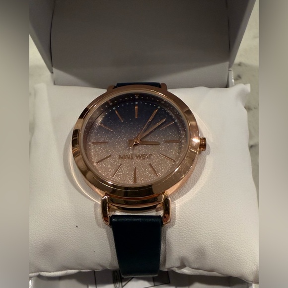 Nine West Women's Strap Watch Navy Blue/Rose Gold - Picture 1 of 4